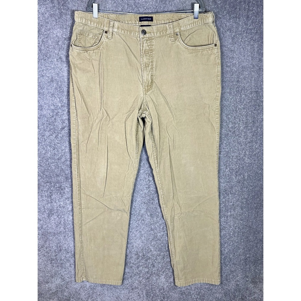 Lands End Traditional Fit Corduroy Jeans Mens Size 42x33 Tan‎ Extendable Waist